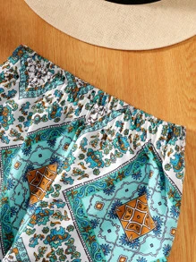 SHEIN 少女印花圍巾擺鉸帶背心上衣和長褲