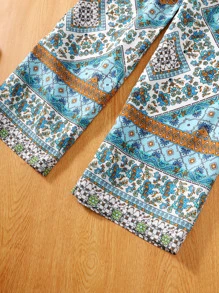 SHEIN 少女印花圍巾擺鉸帶背心上衣和長褲