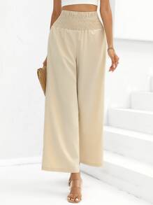 SHEIN Essnce Solid Wide Leg Trousers - Apricot - View 3