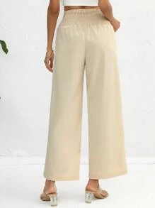 SHEIN Essnce Solid Wide Leg Trousers - Apricot - View 2