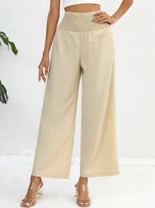 SHEIN Essnce Solid Wide Leg Trousers - Apricot - View 5