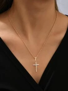 Vòng cổ chữ thập bằng đá rhinestone - Vàng - Xem 1