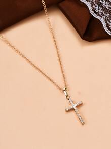 Vòng cổ chữ thập bằng đá rhinestone - Vàng - Xem 2