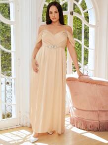 SHEIN Belle Plus Cold Shoulder Rhinestone Detail Bridesmaid Dress - Apricot - View 6