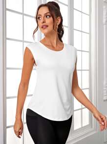 SHEIN Daily&Casual Criss Cross Backless Sports Tank Top - White - View 5