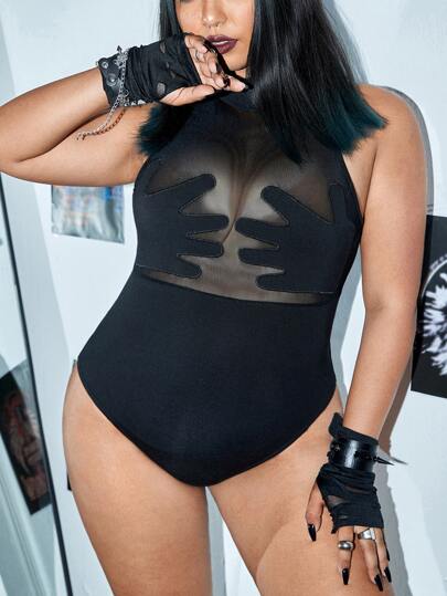 Große Größe Tank Body Einfarbig Mesh