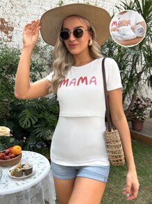 SHEIN Maternity 1pc Letter Graphic Nursing Tee - White - View 4