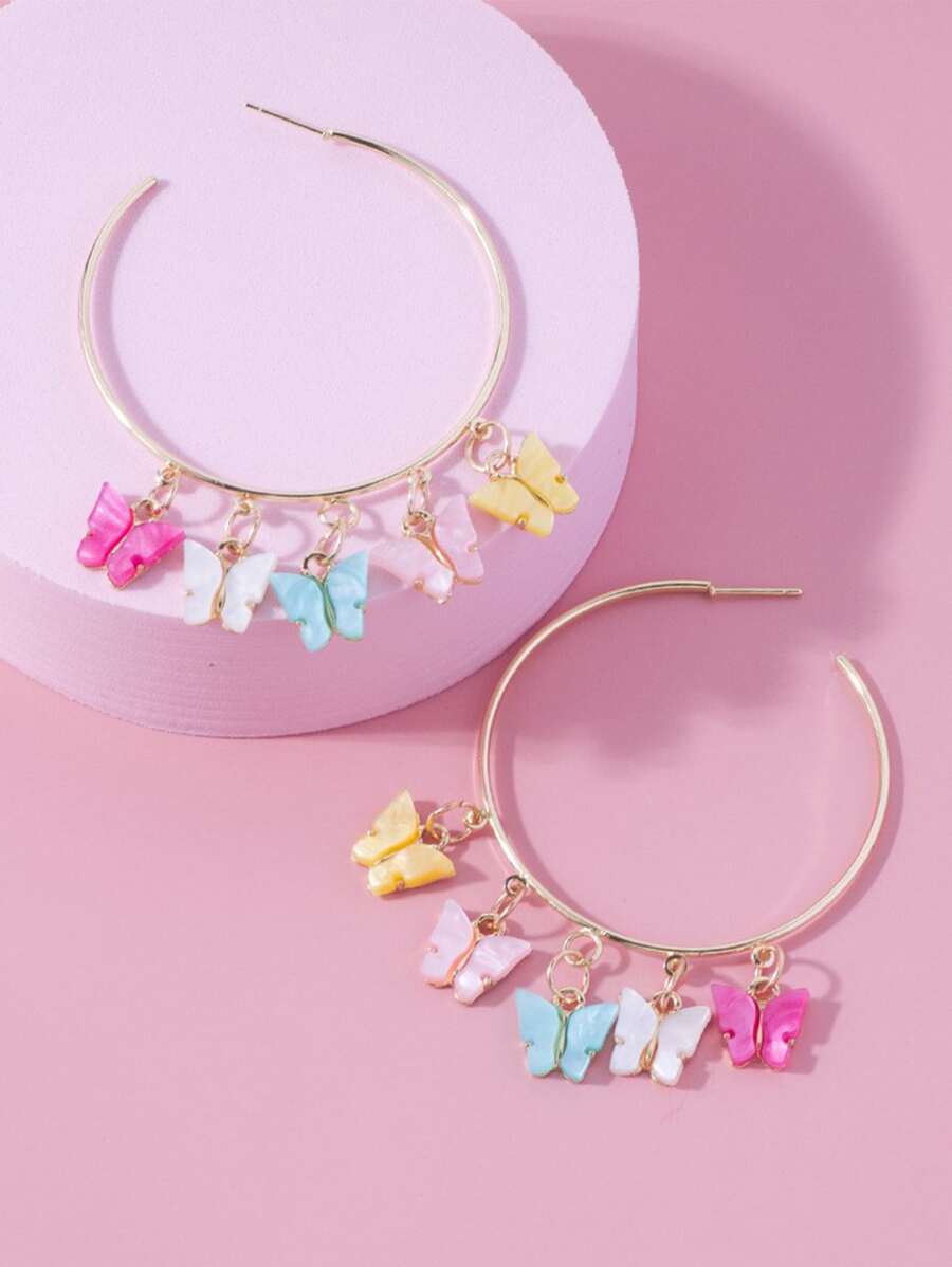 2pcs Butterfly Drop Earrings - Multicolor - View 1