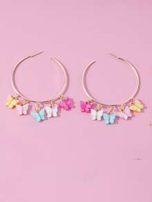 2pcs Butterfly Drop Earrings - Multicolor - View 2