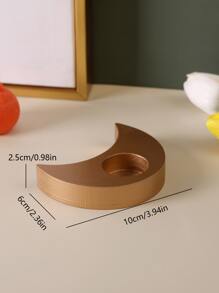 1pc Moon Design Candle Holder, Gold Wooden Candle Tray For Home Decor - Gold - View 3