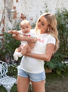 SHEIN Maternity 1pc Letter Graphic Nursing Tee - White - View 5