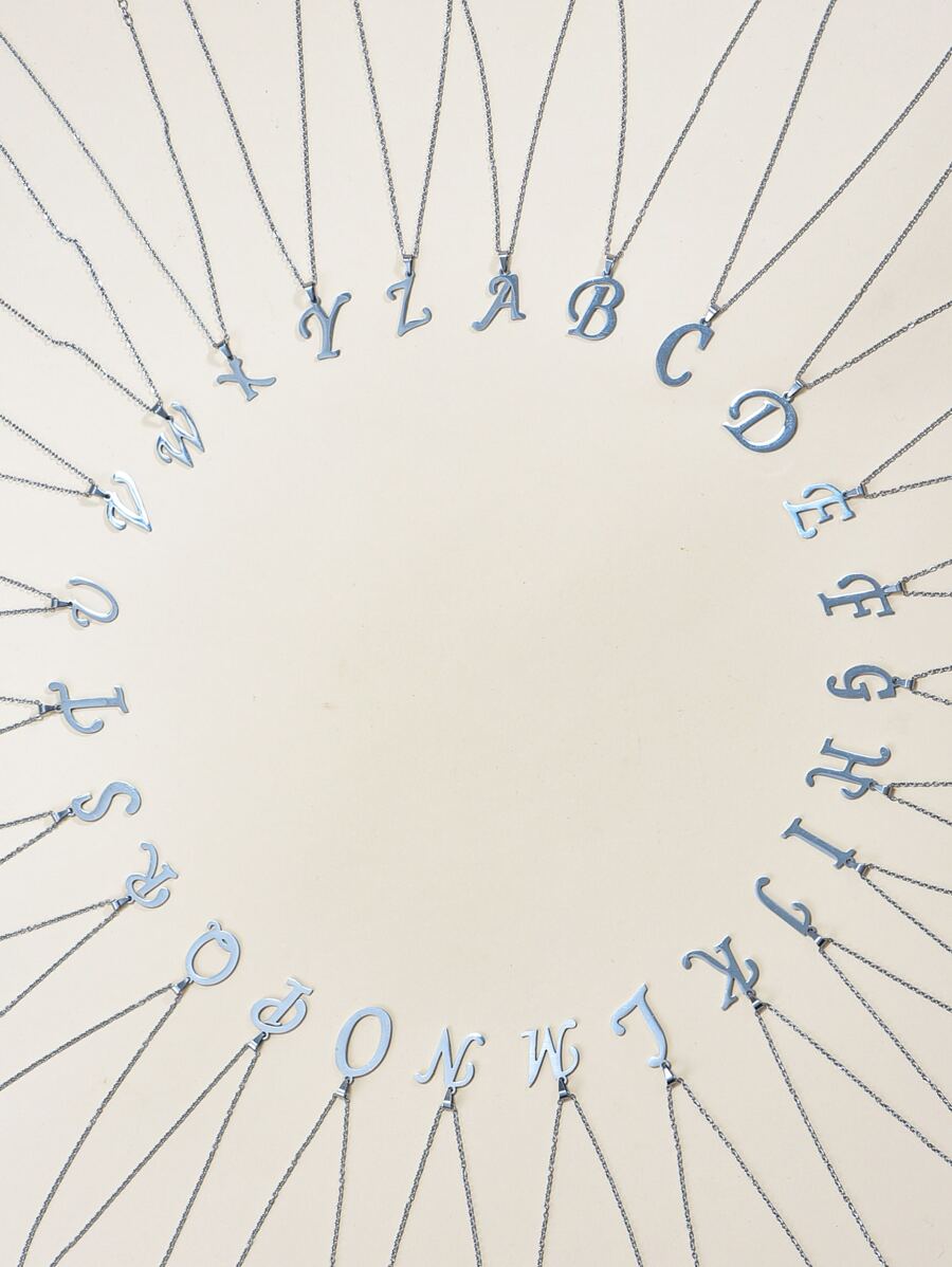 1入組字母吊墜項鍊 - 銀色 - 查看 1