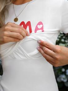 SHEIN Maternity 1pc Letter Graphic Nursing Tee - White - View 6