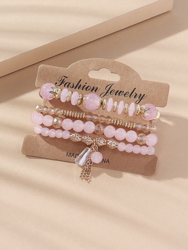 4pcs/set Crystal Beaded Bracelet SHEIN USA