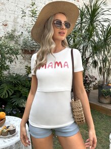 SHEIN Maternity 1pc Letter Graphic Nursing Tee - White - View 8