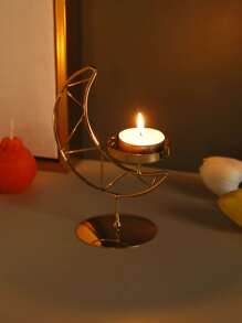 1pc Moon Shaped Iron Candle Holder, Gold Candle Stand For Home Decor - Gold - View 2