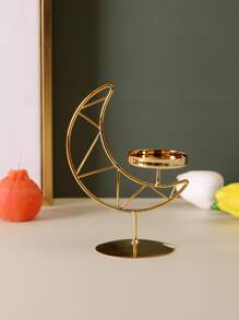 1pc Moon Shaped Iron Candle Holder, Gold Candle Stand For Home Decor - Gold - View 3