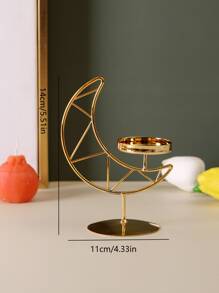 1pc Moon Shaped Iron Candle Holder, Gold Candle Stand For Home Decor - Gold - View 4