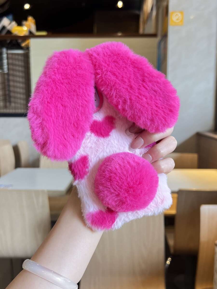Funda de teléfono de peluche con decoración de orejas de conejo, versión internacional, no la versión nacional - Rosa - Ver 1