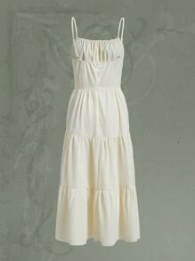 ROMWE Solid Tie Front Ruffle Hem Cami Dress - Apricot - View 2