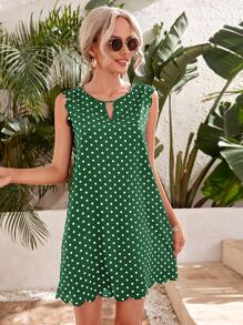 SHEIN Clasi Đầm Sò điệp Chấm bi Giải trí - màu xanh lá - Xem 1