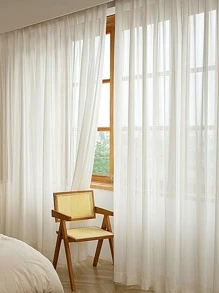 Rèm Sheer một tấm chắc chắn, Rèm Polyester lọc ánh sáng riêng tư cho phòng khách và phòng ngủ - trắng - Xem 1