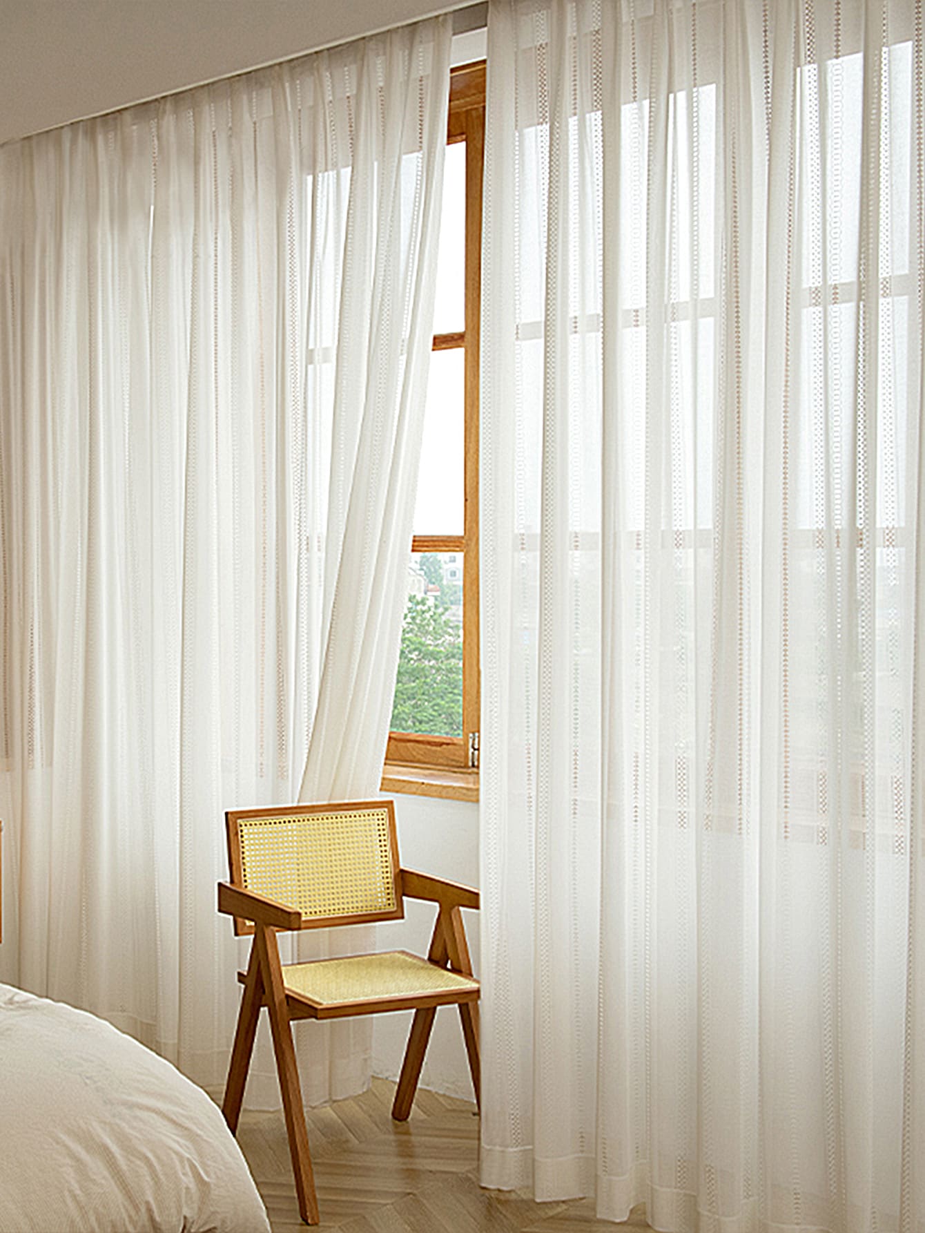 Rèm Sheer một tấm chắc chắn, Rèm Polyester lọc ánh sáng riêng tư cho phòng khách và phòng ngủ - trắng - Xem 1