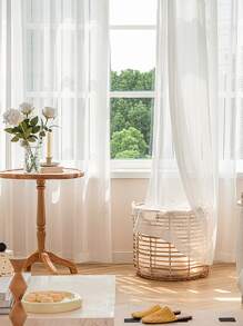 Rèm Sheer một tấm chắc chắn, Rèm Polyester lọc ánh sáng riêng tư cho phòng khách và phòng ngủ - trắng - Xem 2