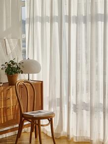 Rèm Sheer một tấm chắc chắn, Rèm Polyester lọc ánh sáng riêng tư cho phòng khách và phòng ngủ - trắng - Xem 3