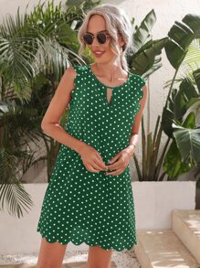 SHEIN Clasi Đầm Sò điệp Chấm bi Giải trí - màu xanh lá - Xem 3