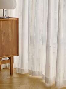 Rèm Sheer một tấm chắc chắn, Rèm Polyester lọc ánh sáng riêng tư cho phòng khách và phòng ngủ - trắng - Xem 6