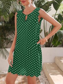 SHEIN Clasi Đầm Sò điệp Chấm bi Giải trí - màu xanh lá - Xem 5