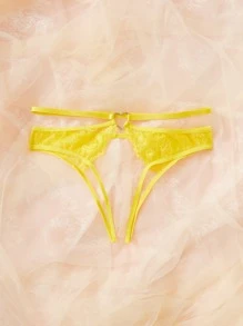 Floral Lace Cut-out Crotchless Panty - Yellow - View 3