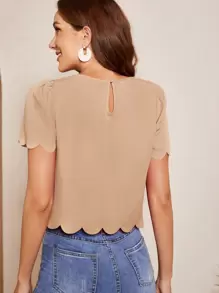 SHEIN Clasi Solid Scallop Trim Top