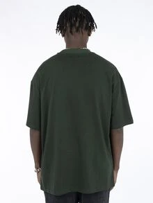 男士標語圖案落肩T恤 - 墨綠色 - 查看 2