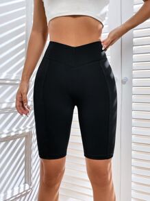 SHEIN EZwear 素色寬腰帶騎行褲