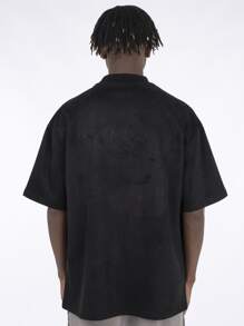 男士字母刺繡落肩T恤 - 黑色 - 查看 2