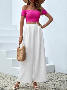 SHEIN VCAY Quần nữ Dây kéo Uốn nếp màu trơn Thanh lịch - trắng - Xem 5