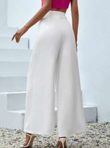 SHEIN VCAY Quần nữ Dây kéo Uốn nếp màu trơn Thanh lịch - trắng - Xem 2