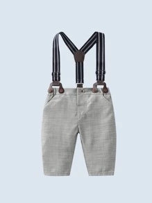 Baby Boy Slant Pocket Suspender Trousers - Grey - View 2