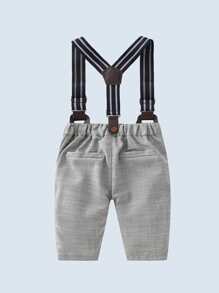 Baby Boy Slant Pocket Suspender Trousers - Grey - View 3