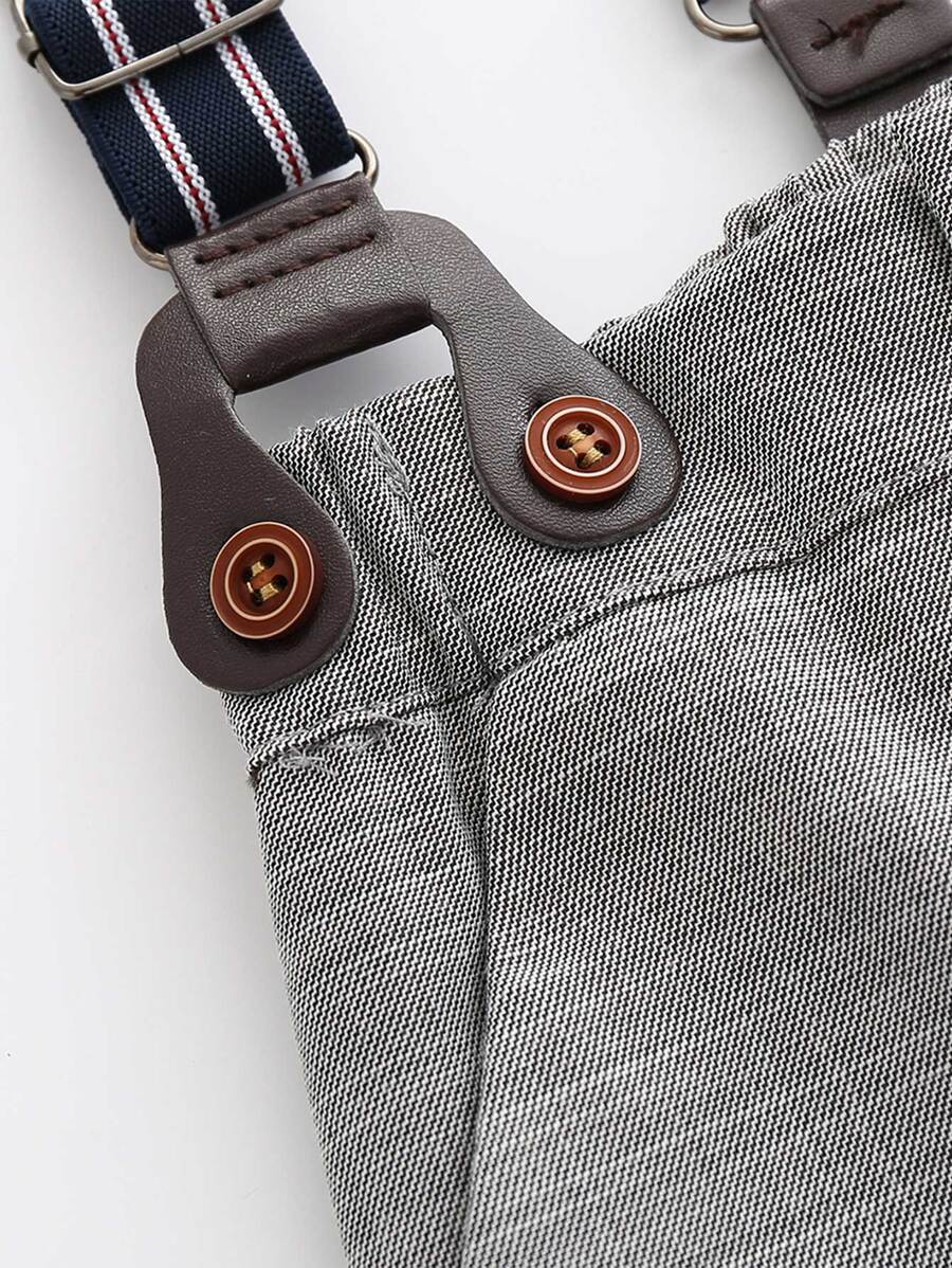 Baby Boy Slant Pocket Suspender Trousers - Grey - View 1