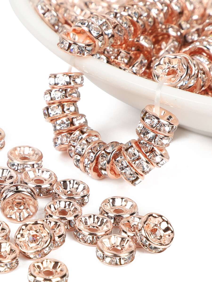 50 piezas Cuenta DIY con diseño de diamante de imitación - Oro rosa - Ver 1