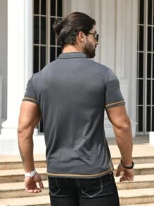 男士拼接邊POLO衫 - 深灰色 - 查看 2