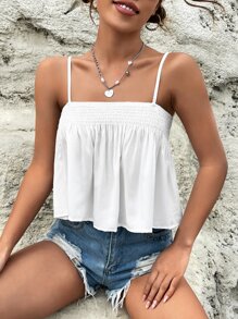 SHEIN EZwear Áo khoác và áo lót dành cho xe tăng nữ Dải chun màu trơn Giải trí - trắng - Xem 2