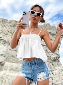 SHEIN EZwear Áo khoác và áo lót dành cho xe tăng nữ Dải chun màu trơn Giải trí - trắng - Xem 5