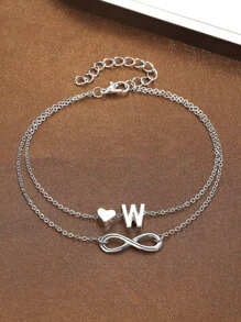 1 pieza Tobillera versátil minimalista de moda con decoración de corazón, letra, símbolo del infinito de doble capa, estilo casual nuevo adecuado para mujeres para uso diario, fiestas, banquetes, citas, como regalo