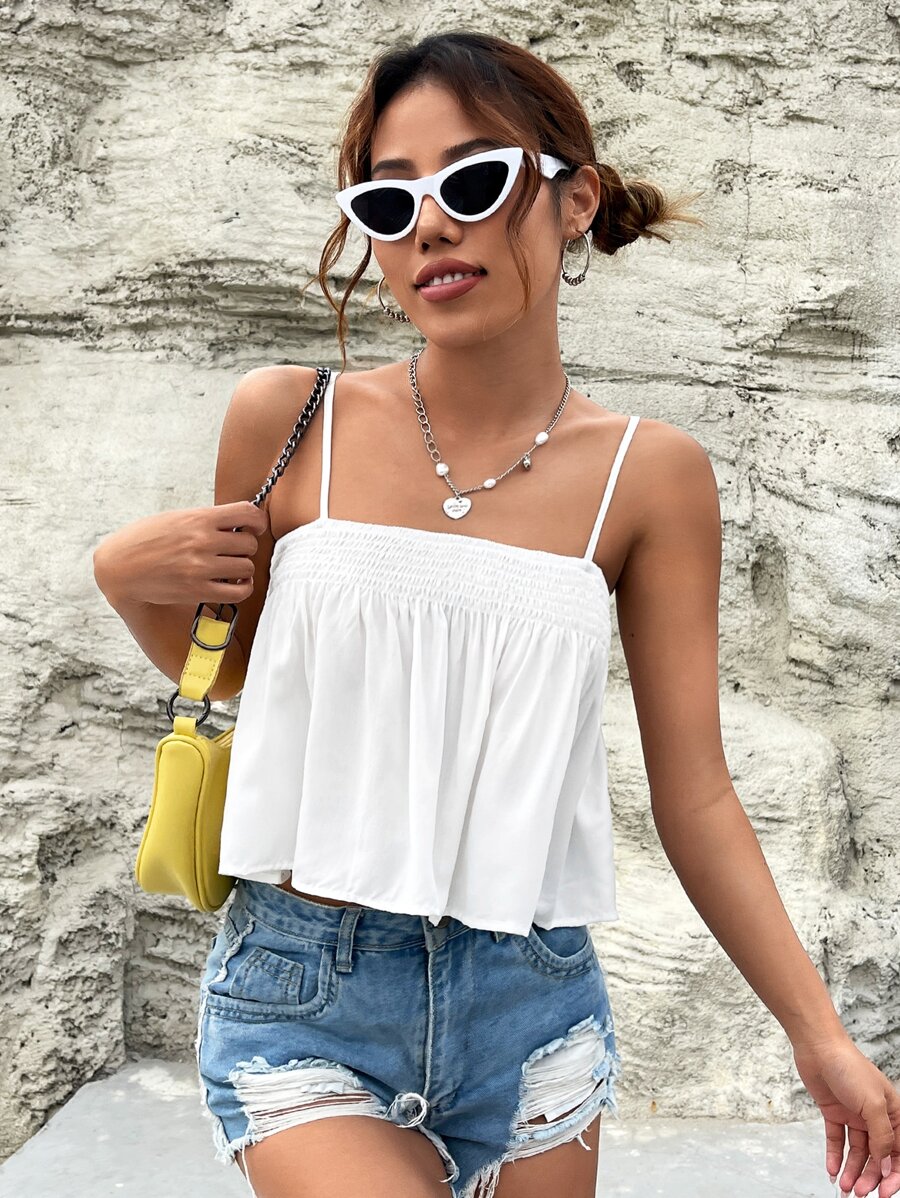 SHEIN EZwear Áo khoác và áo lót dành cho xe tăng nữ Dải chun màu trơn Giải trí - trắng - Xem 1