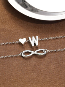 1 pieza Tobillera versátil minimalista de moda con decoración de corazón, letra, símbolo del infinito de doble capa, estilo casual nuevo adecuado para mujeres para uso diario, fiestas, banquetes, citas, como regalo