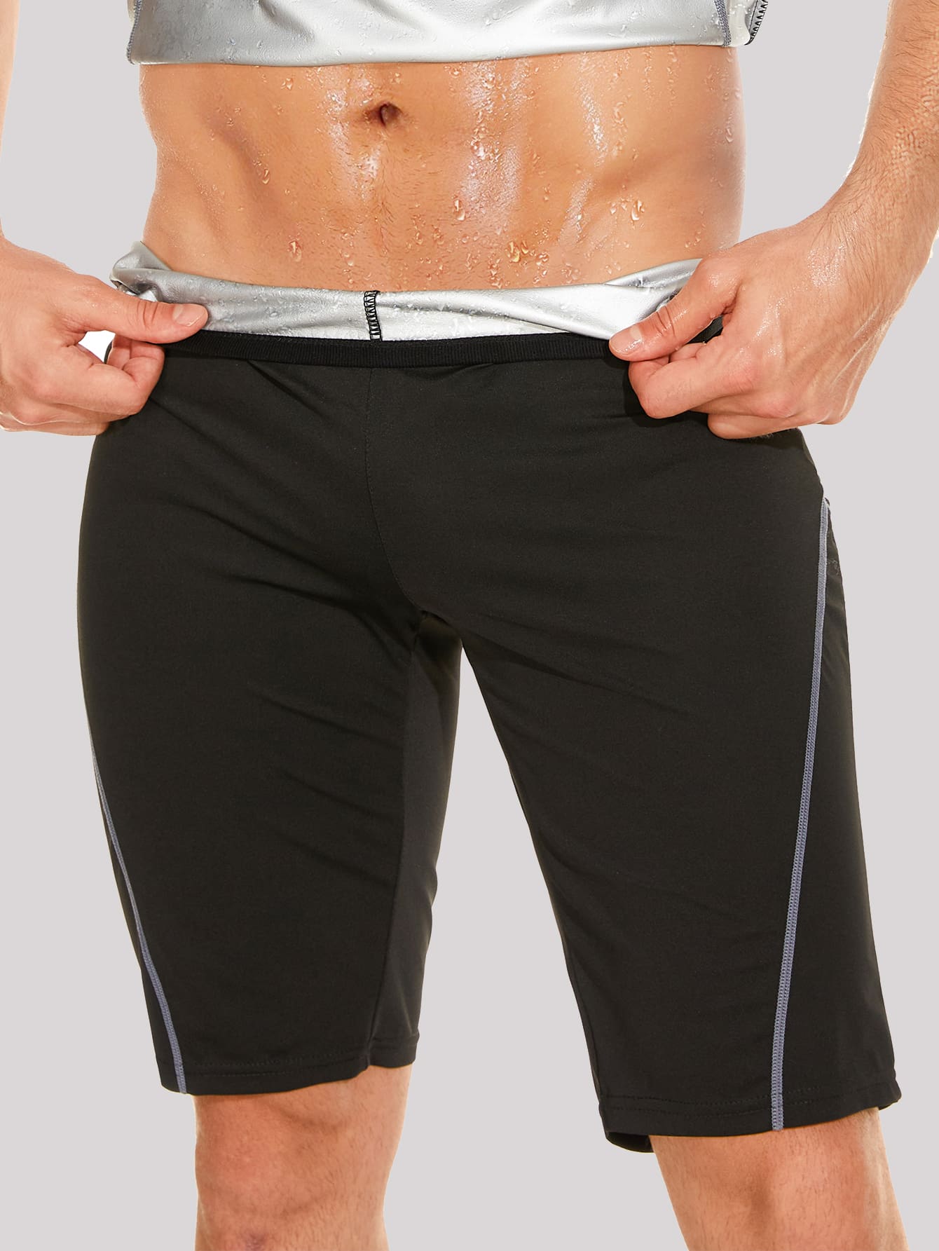 男士拼接頂針運動短褲 - 黑色 - 查看 1